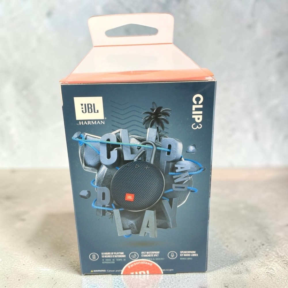 JBL Clip 3 Portable Bluetooth Speaker Waterproof Blue Glasses Graphic NIB New - Picture 2 of 7